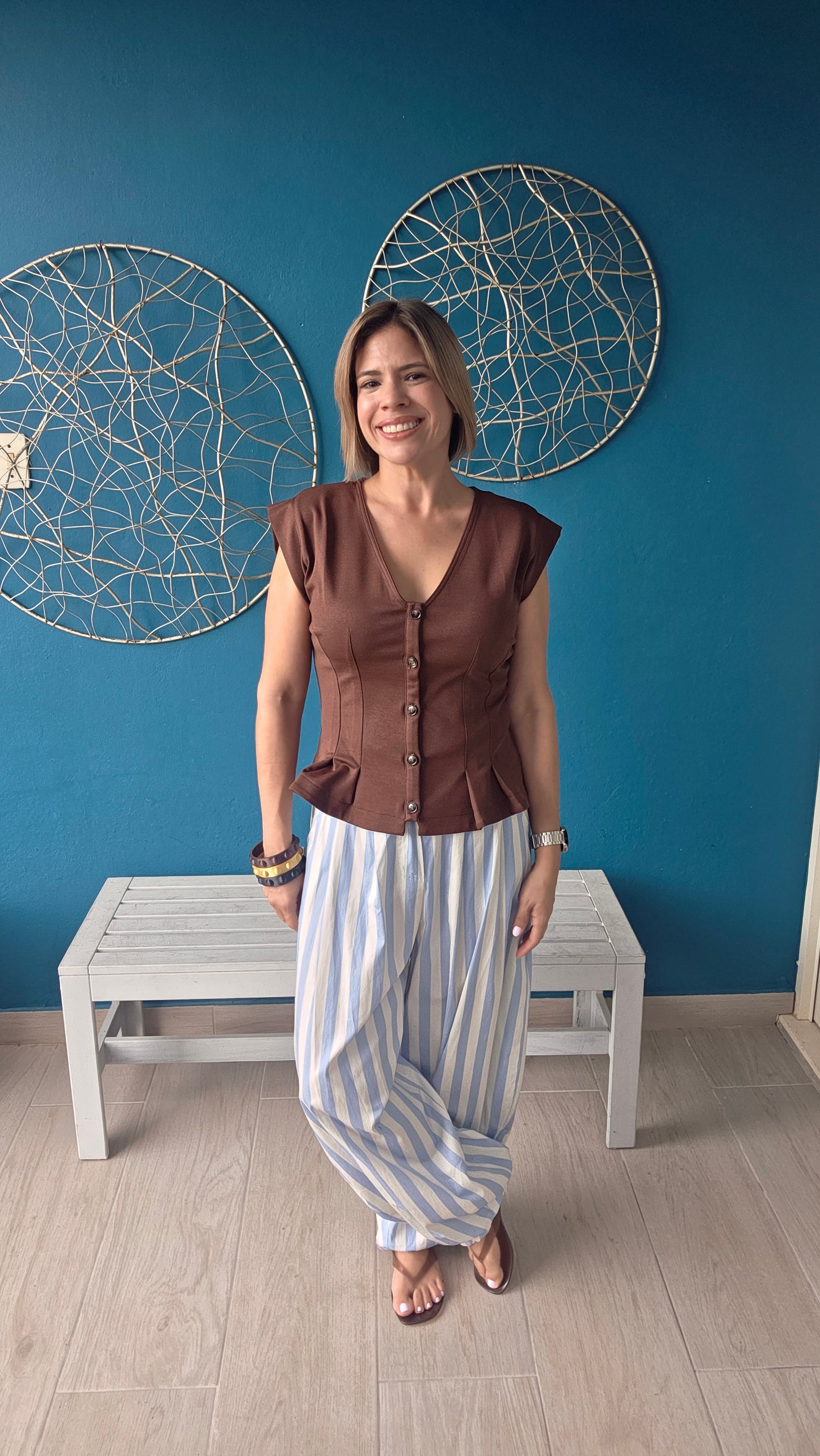 Light Blue and White Stripes Pants