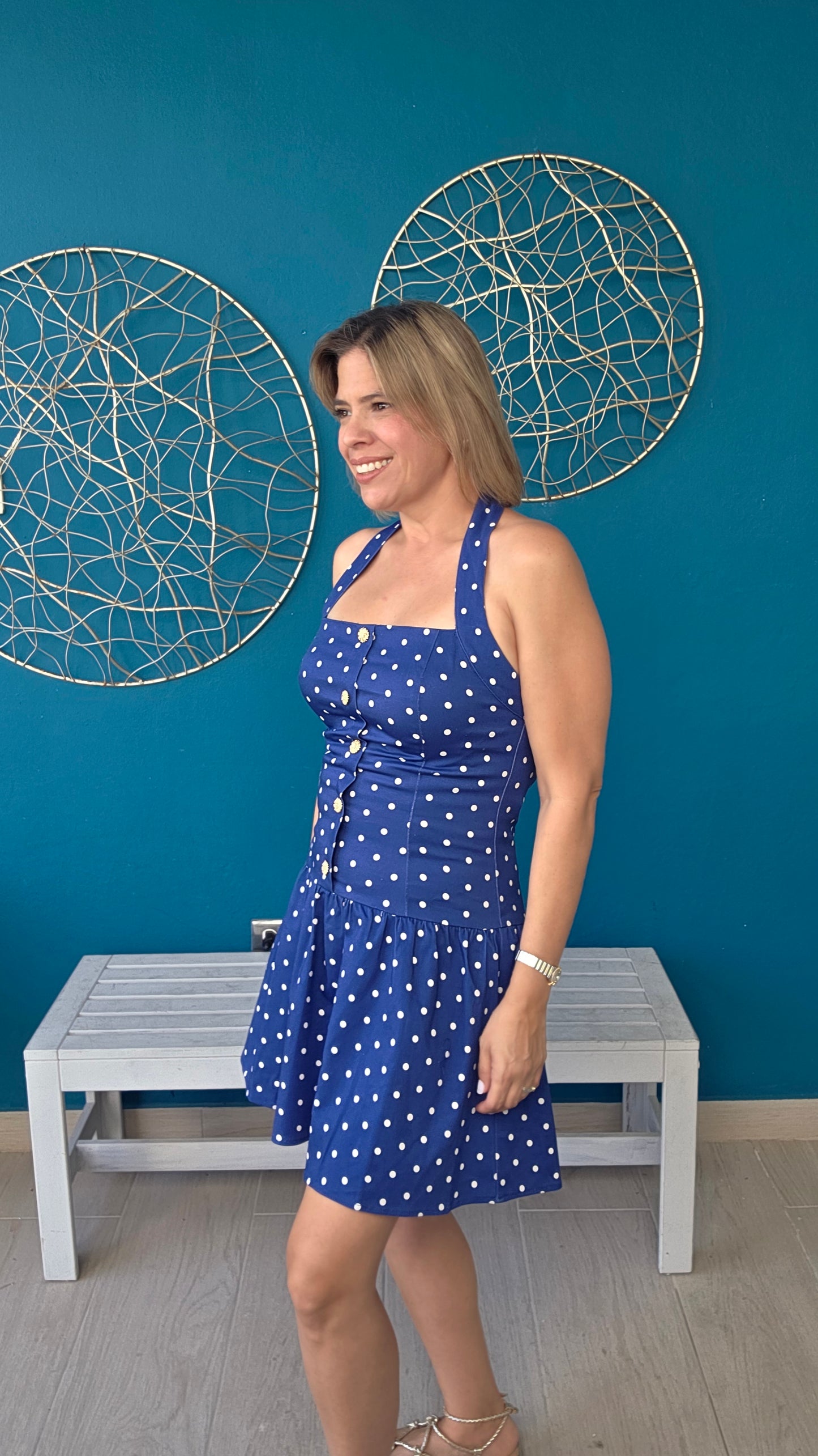 Navy Blue Polka Dots Mini Dress