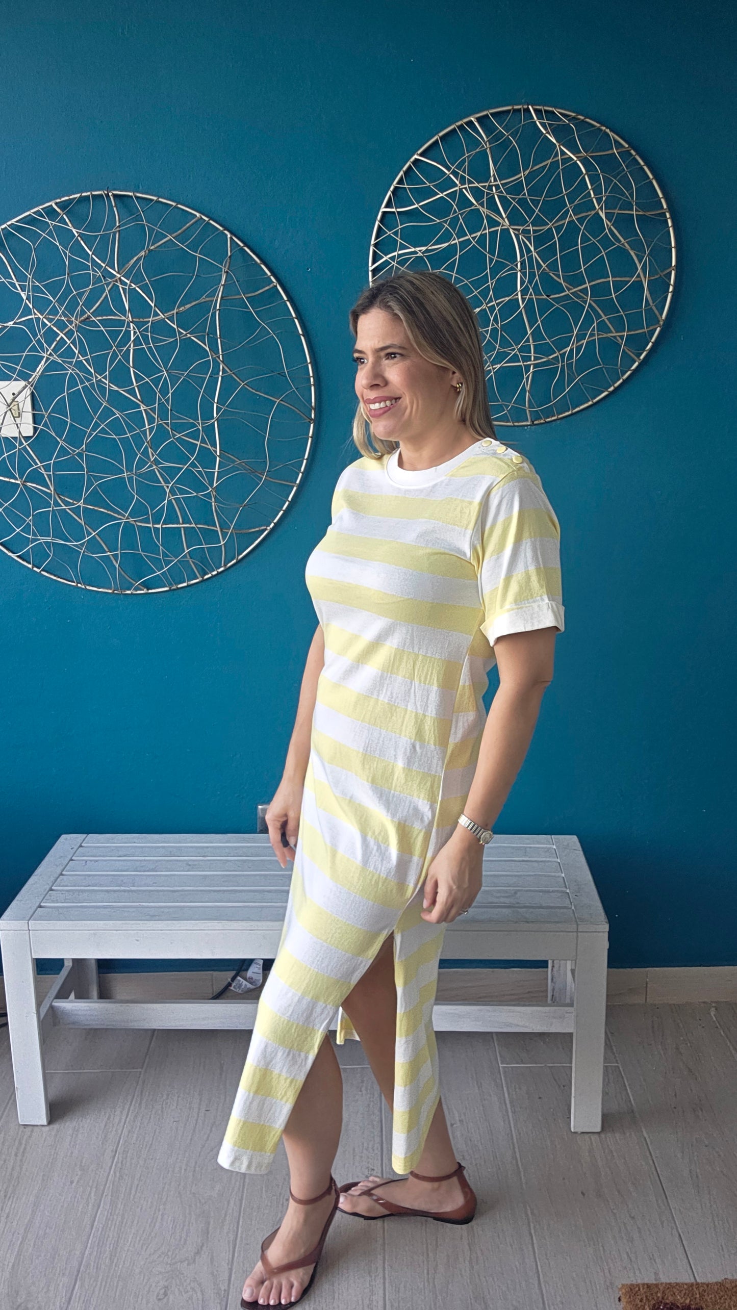 Yellow Stripes Midi Dress