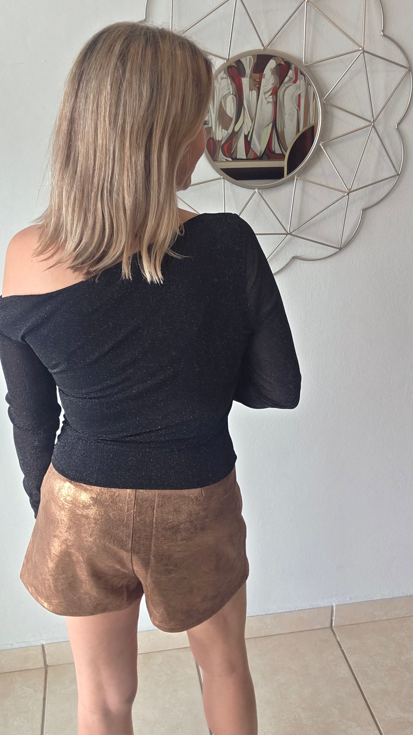 One Shoulder Sparkle Mesh Top