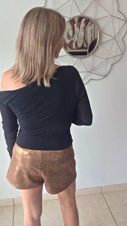 One Shoulder Sparkle Mesh Top