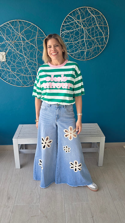 Flower Cut-out Palazzo Jeans