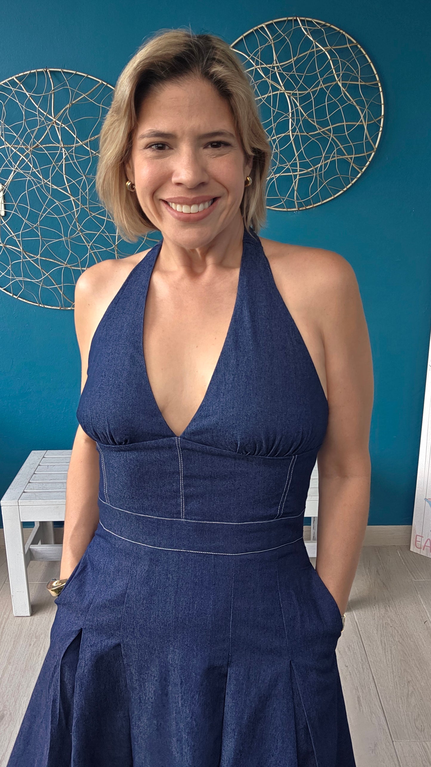 Halter Denim Midi Dress