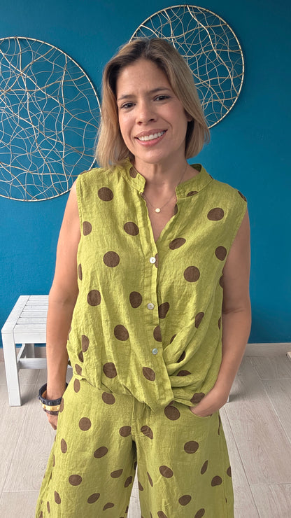 Polka Dot Linen Top