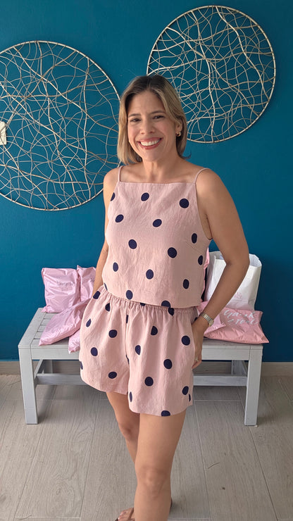 Pink/Navy Polka Dot Short Set