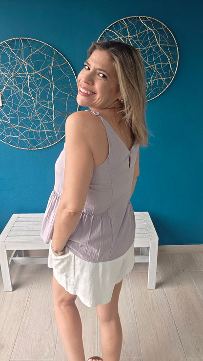 Button Detail Mauve Tank Top