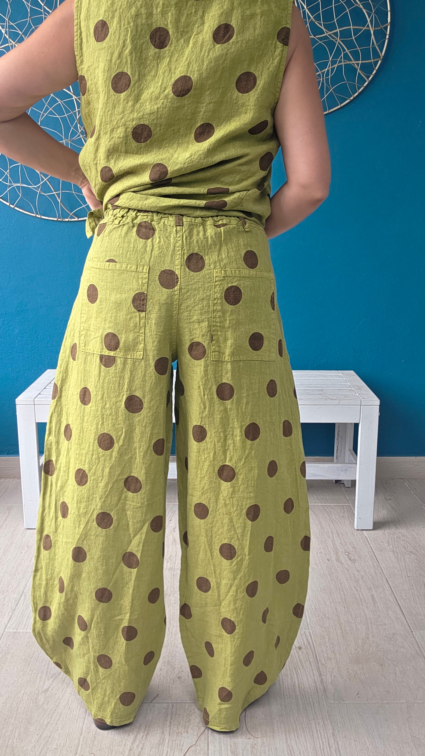 Polka Dot Linen Barrel Pants