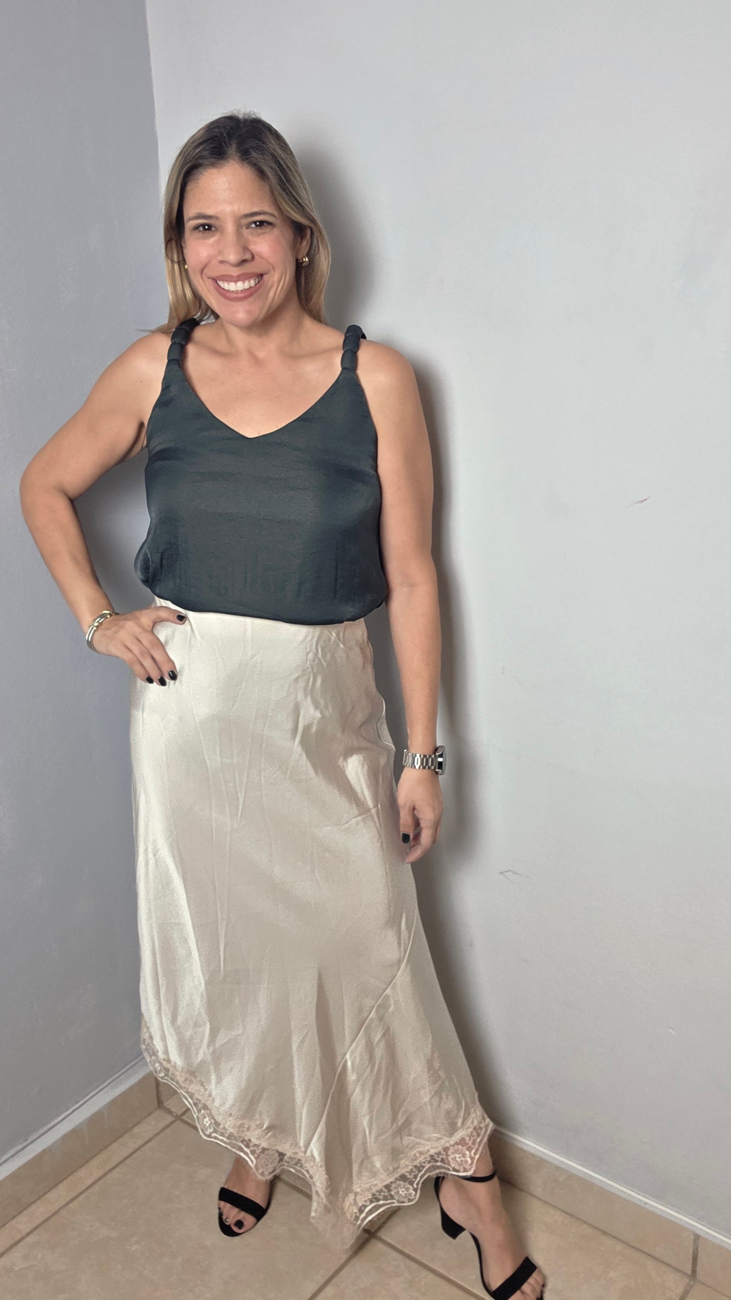 Asymmetrical satin Lace skirt