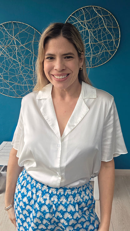 Satin Button Down White Top