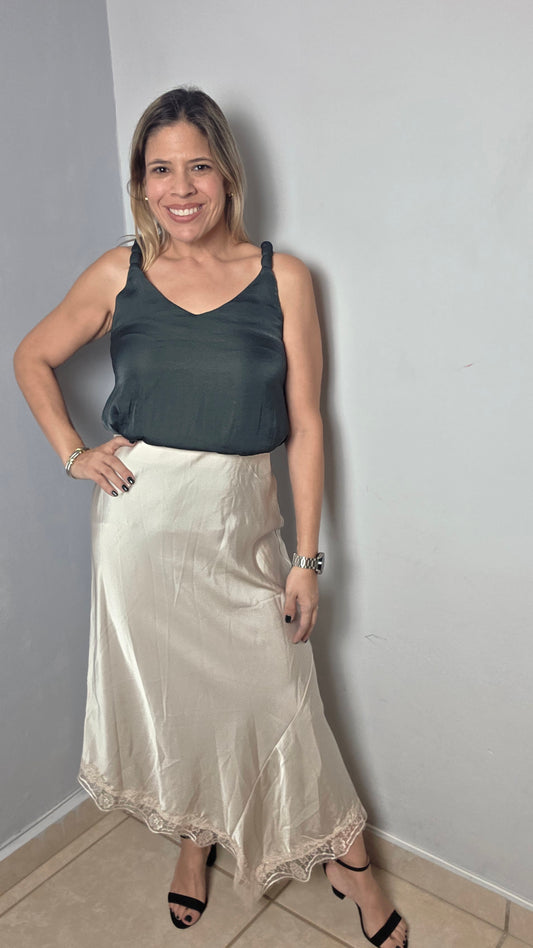 Asymmetrical satin Lace skirt