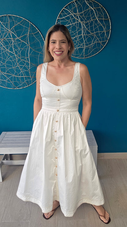 White Button-front Midi Dress
