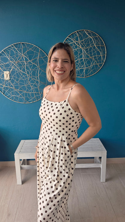 Cream/Brown Polka Dots Jumpsuit