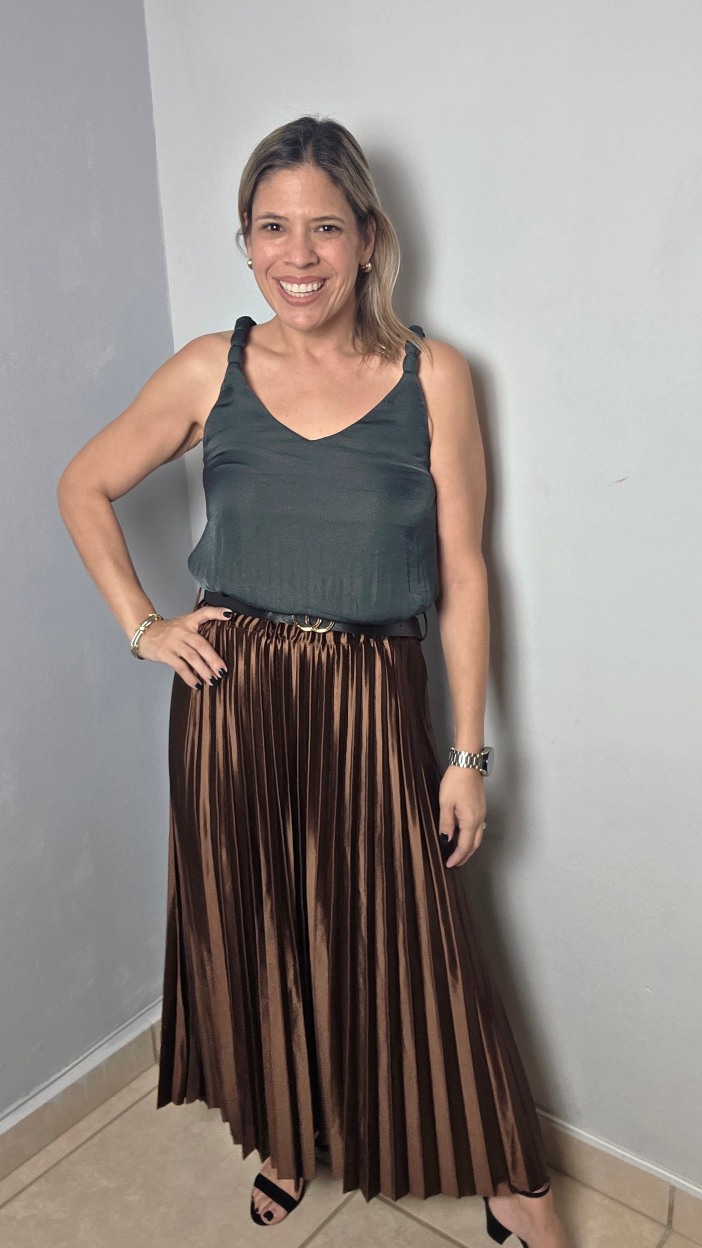 Metallic Pleated Skirt