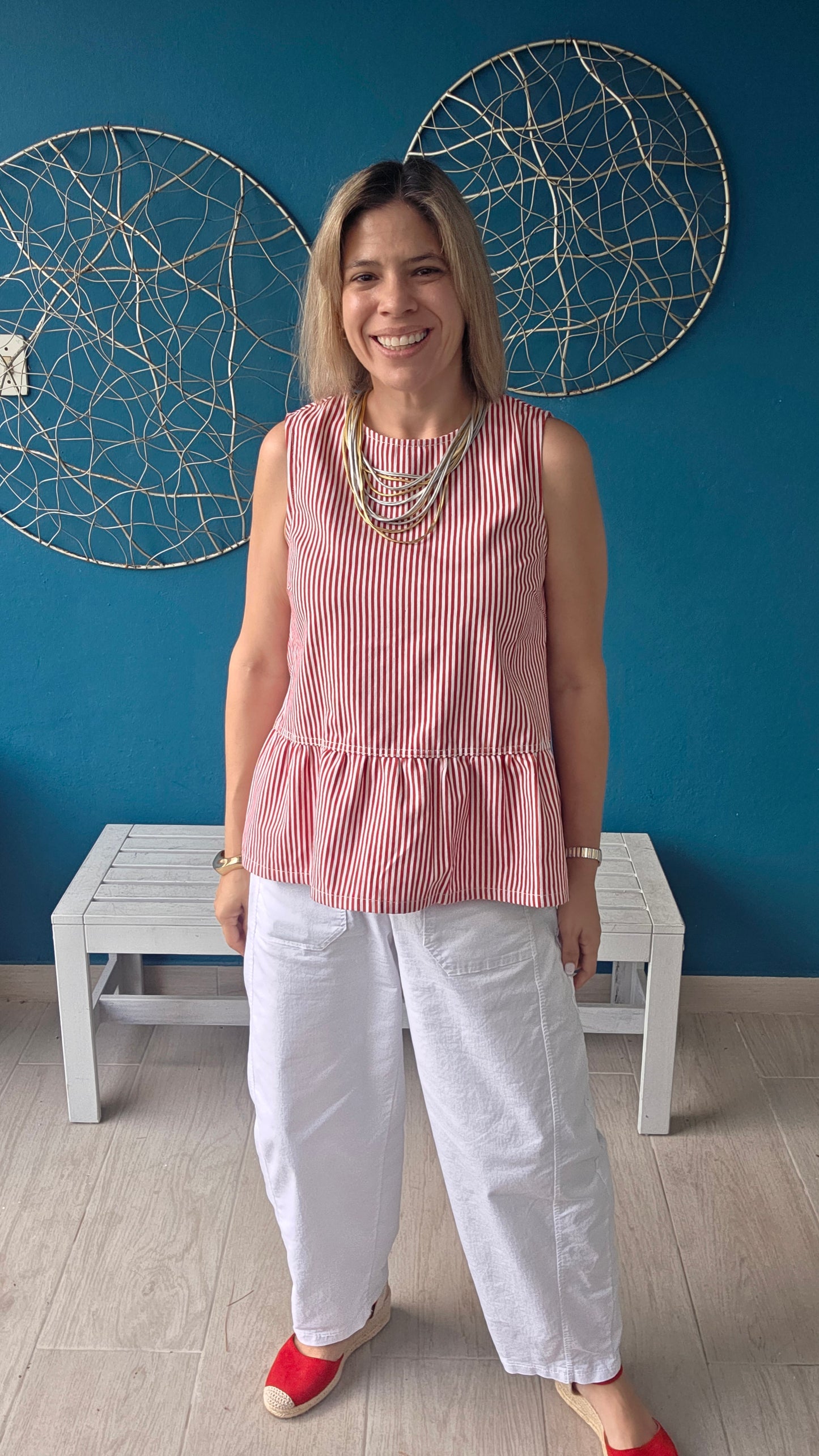 Striped Button Back Top