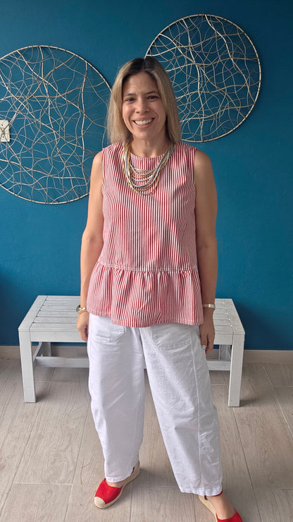 Striped Button Back Top