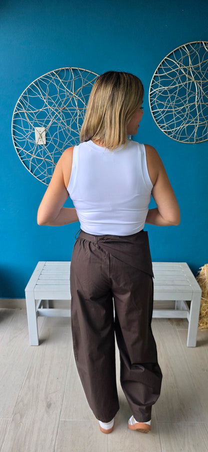 Bianca Chocolate Sarong Detail Barrel Leg Trouser Pants