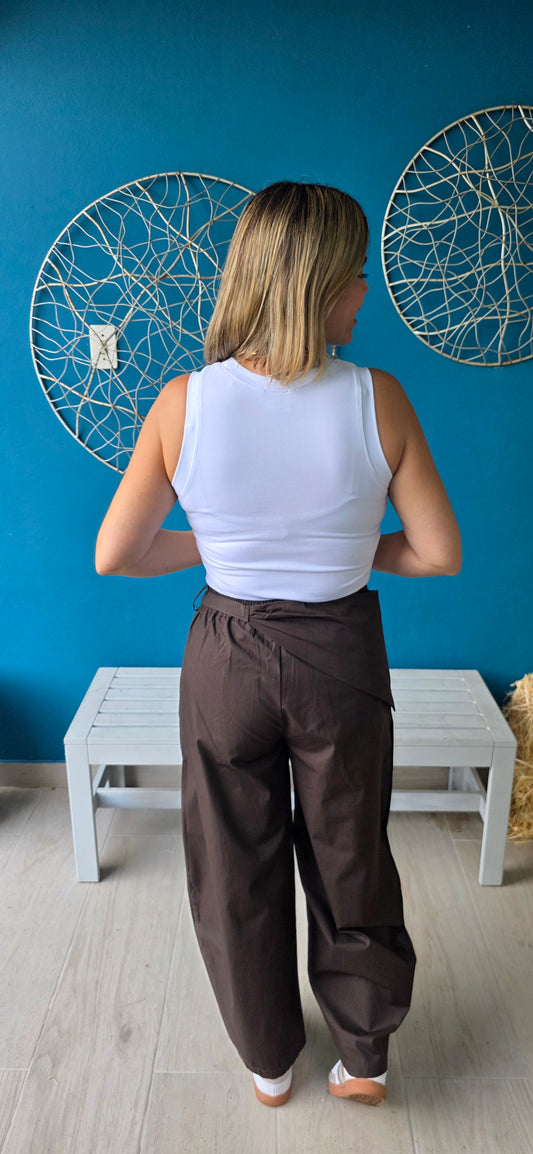 Bianca Chocolate Sarong Detail Barrel Leg Trouser Pants