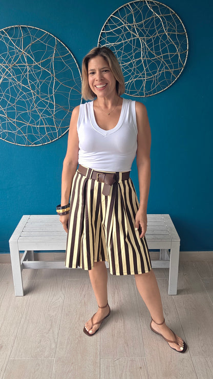 Striped Bermudas with Belt