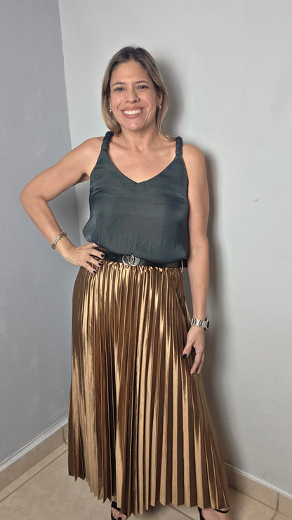 Metallic Pleated Skirt