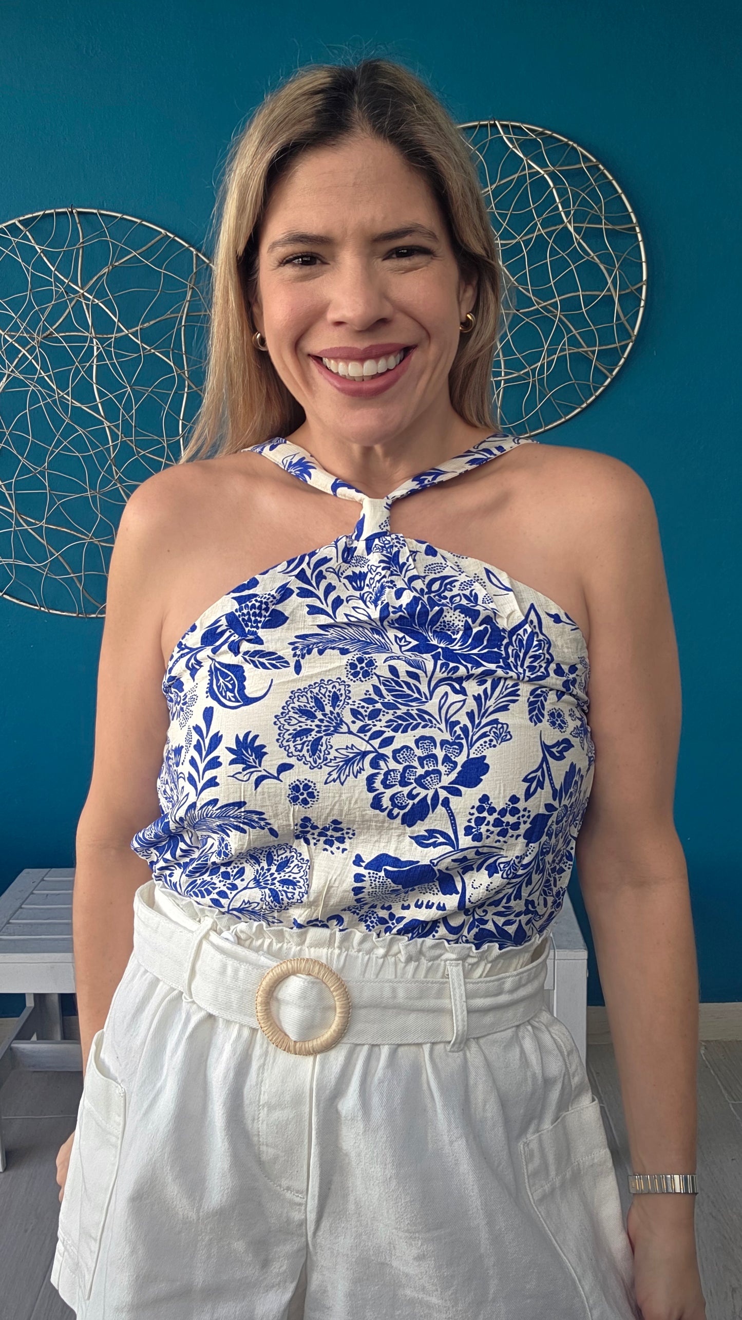 Halter Flowers Top - Blue