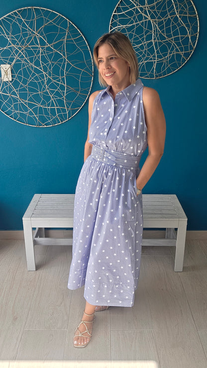 Stripes & Stars Belted Midi Dress