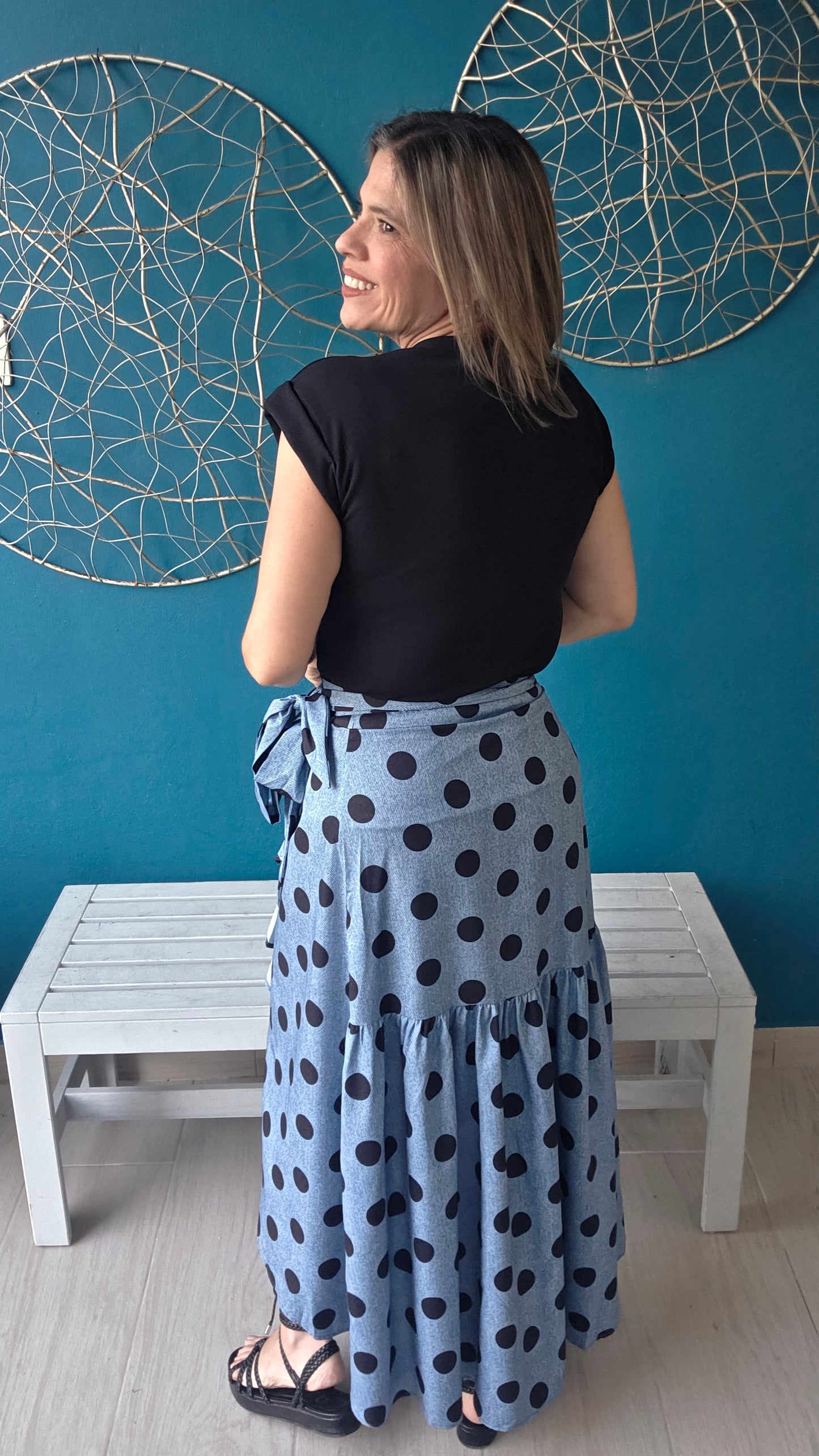 Blue Polka Dots Wrap Skirt