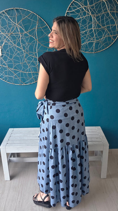 Blue Polka Dots Wrap Skirt