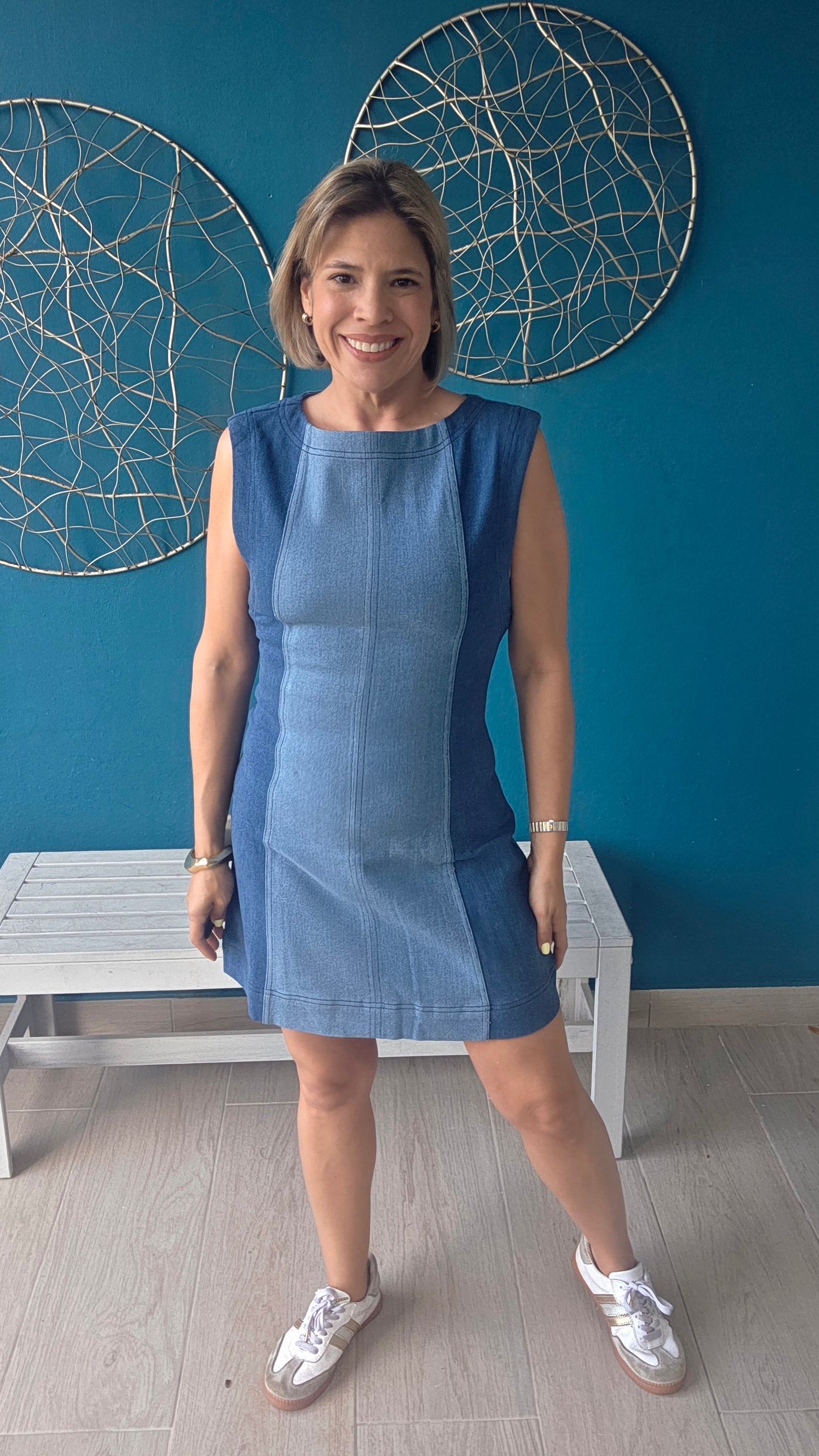 Color Block Denim Mini Dress