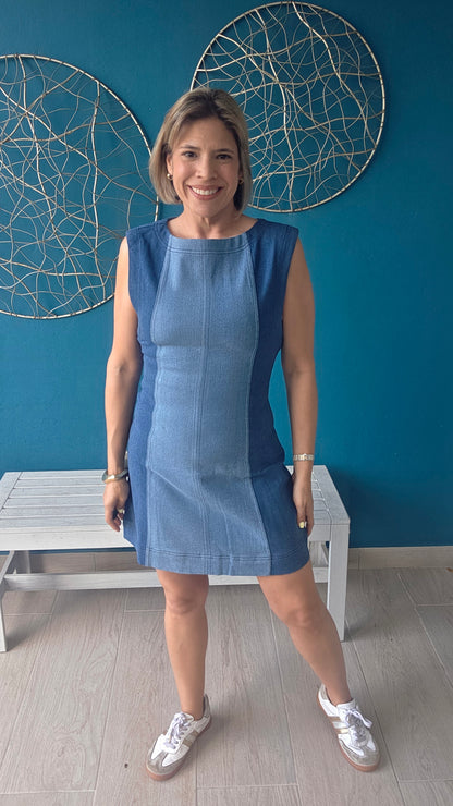 Color Block Denim Mini Dress