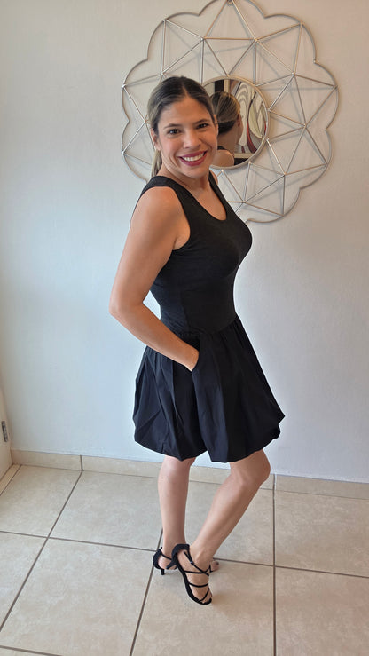Little Black Bubble Skirt Dress