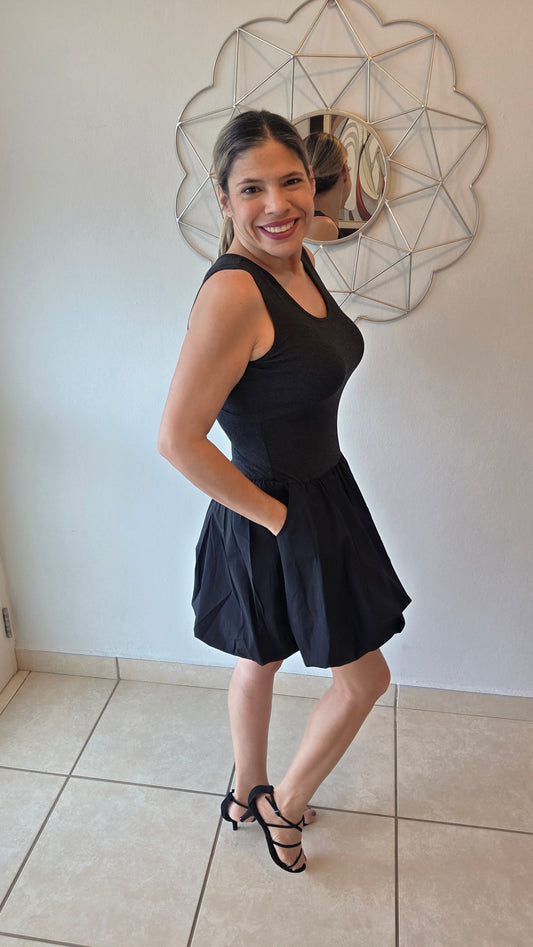 Little Black Bubble Skirt Dress