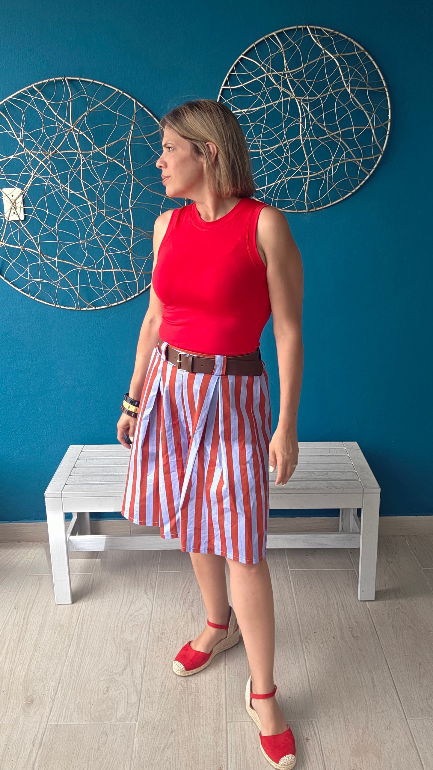 Striped Bermudas with Belt