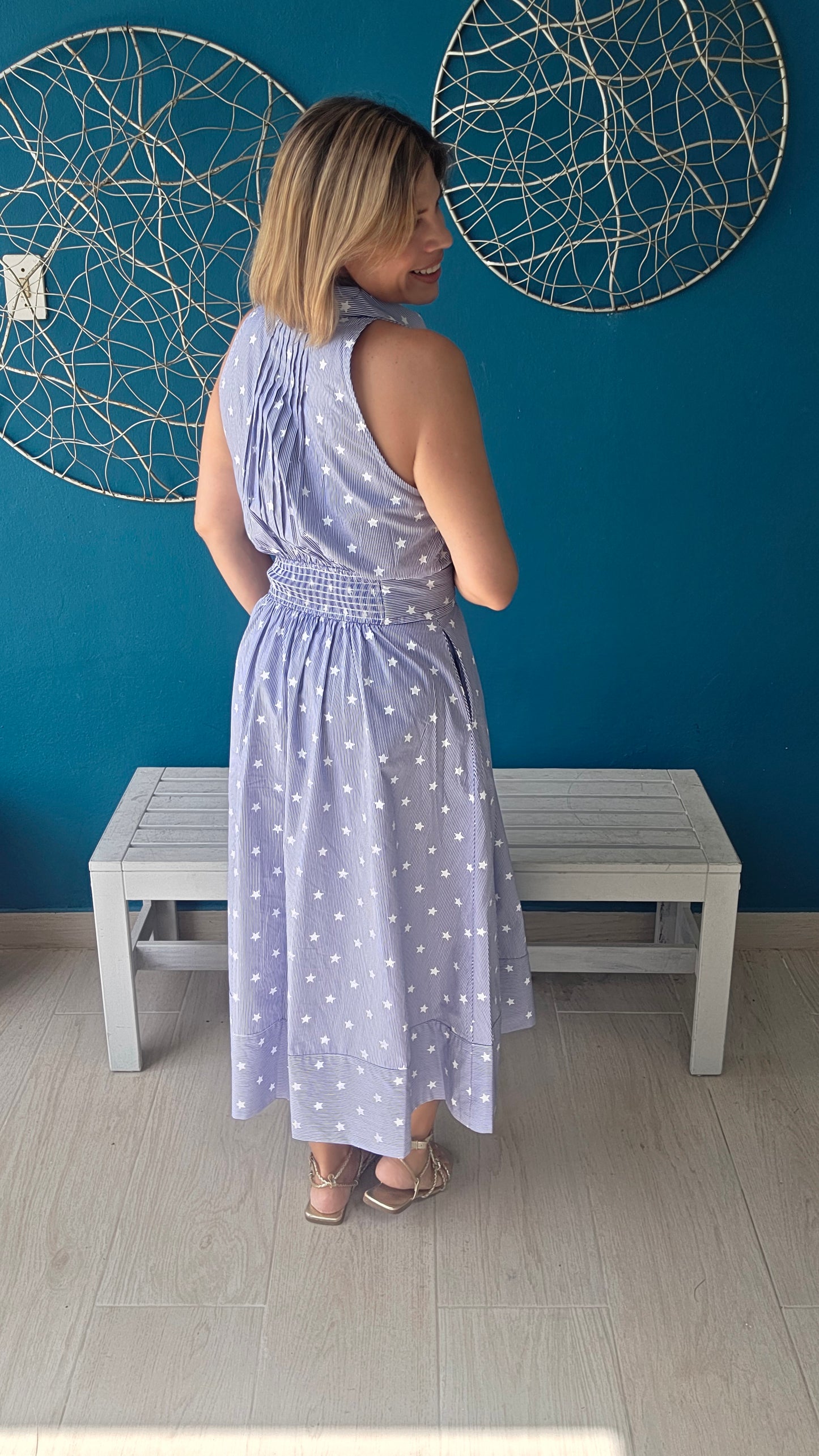 Stripes & Stars Belted Midi Dress