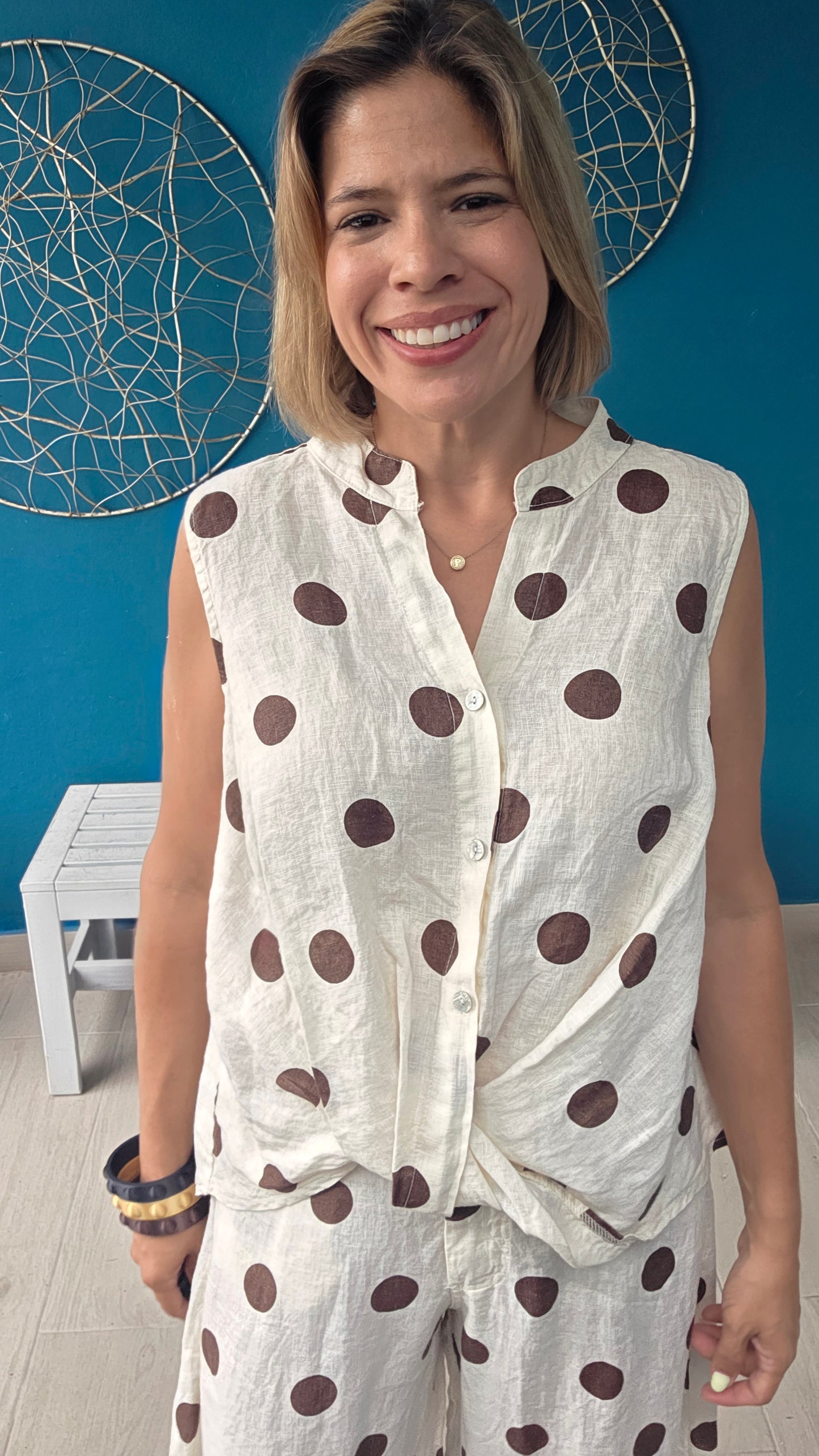 Polka Dot Linen Top