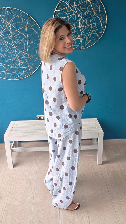 Polka Dot Linen Top