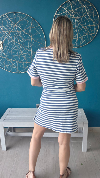 Blue Striped Waist Tie Mini Dress ✨