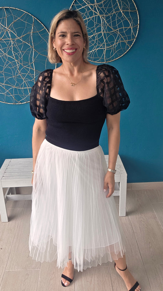 White Mesh Midi Skirt