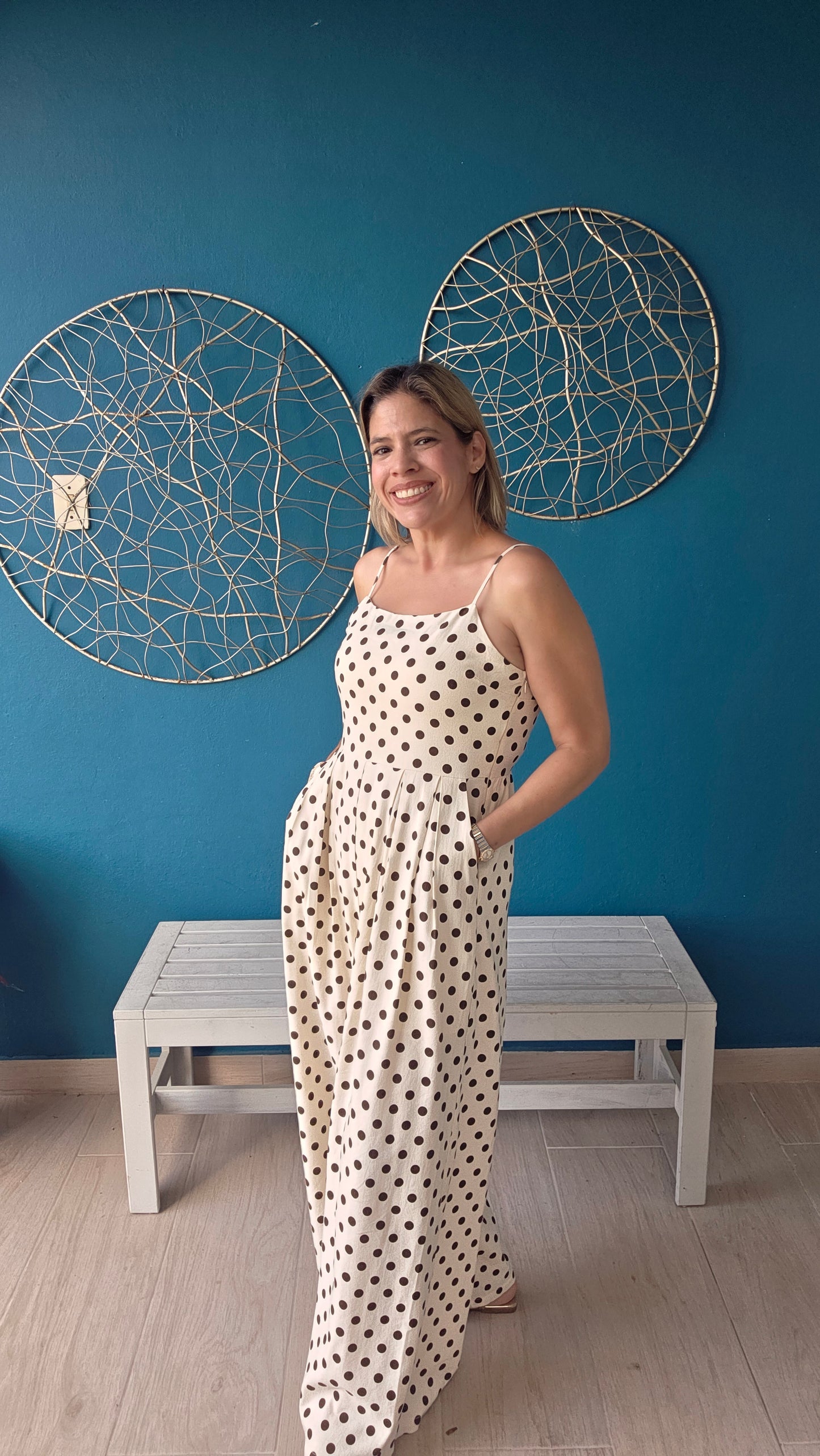 Cream/Brown Polka Dots Jumpsuit