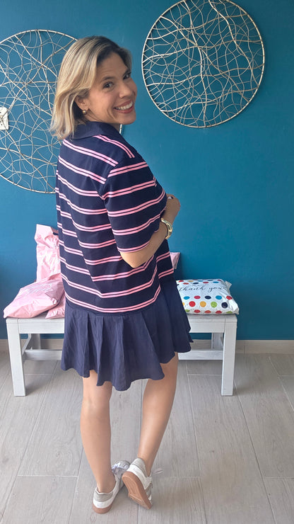 Navy/Pink Polo Striped Mini Dress