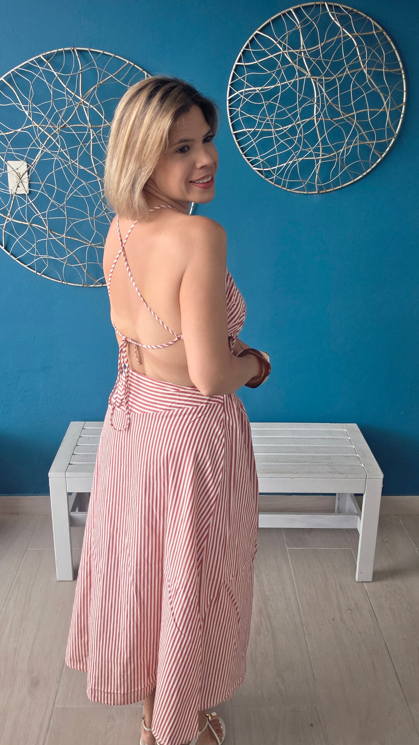 Tatiana Asymmetrical Striped Midi Dress