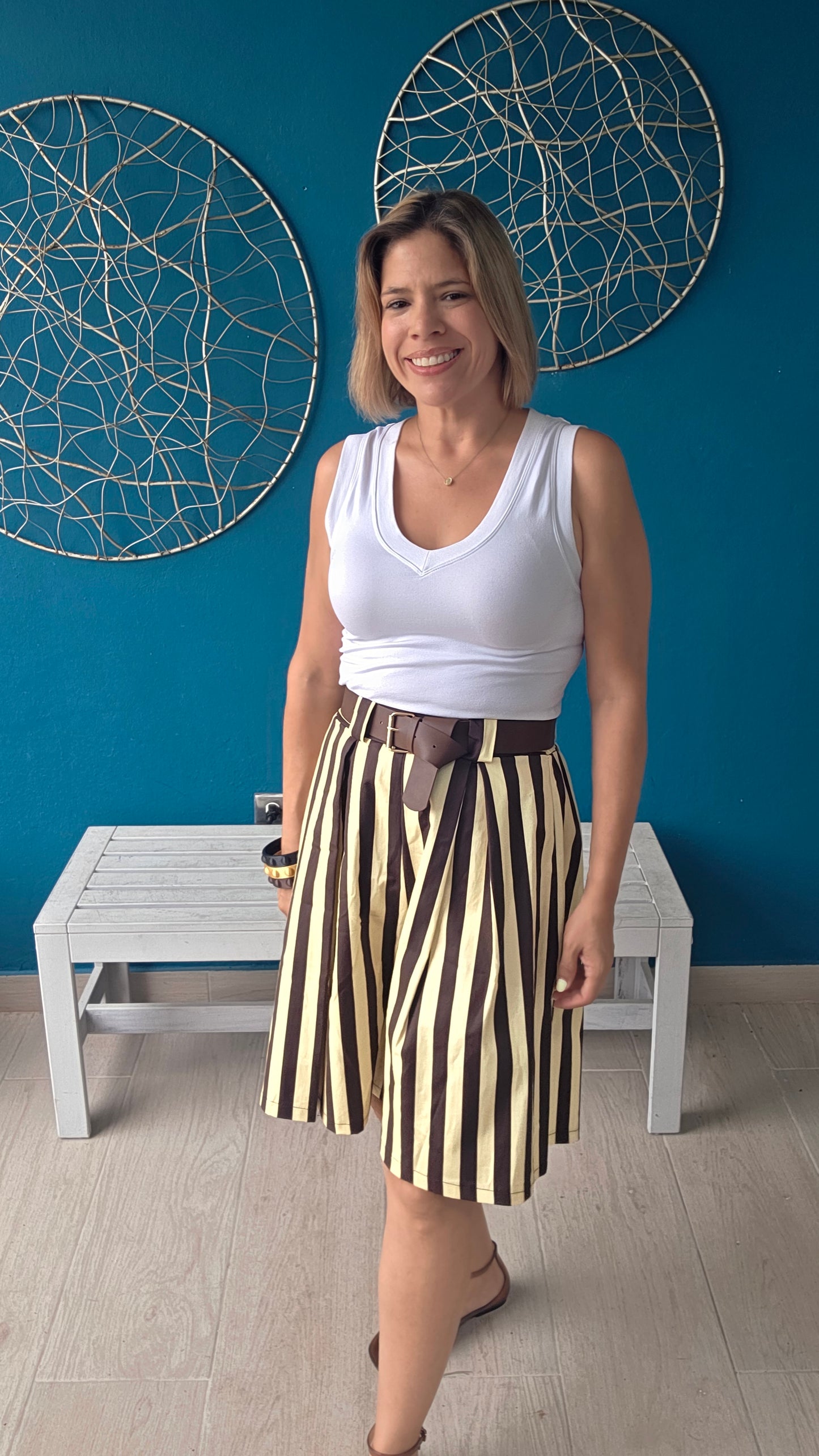 Striped Bermudas with Belt