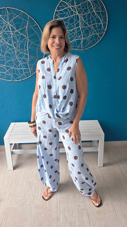 Polka Dot Linen Top
