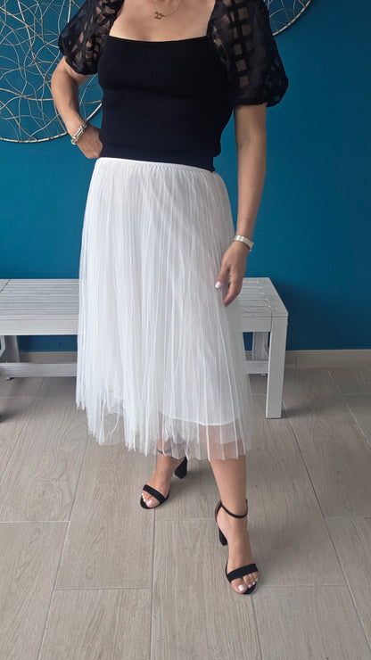 White Mesh Midi Skirt