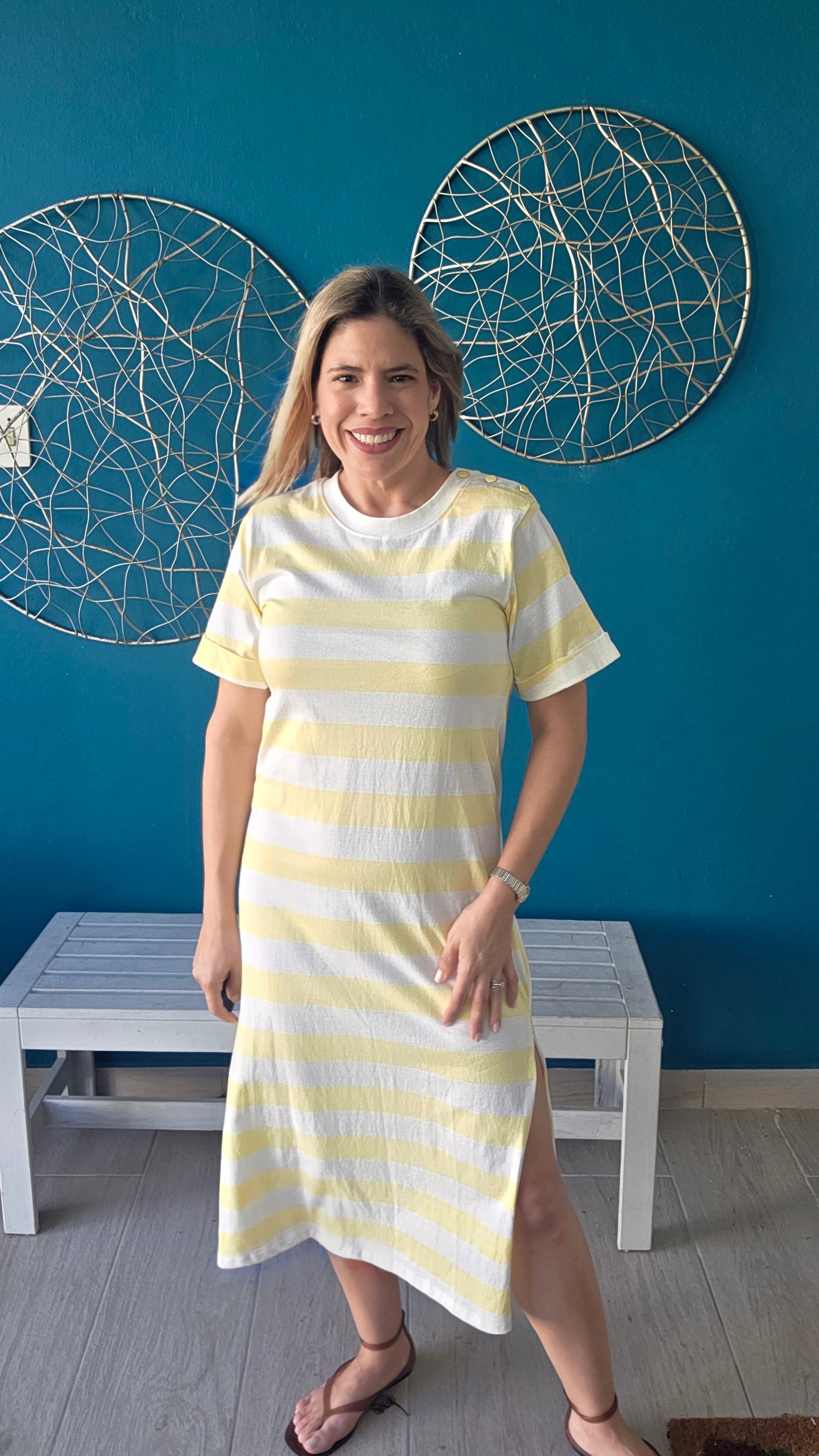 Yellow Stripes Midi Dress