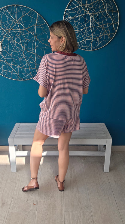 Loose Fit Striped Knit Top & Mini Shorts Set