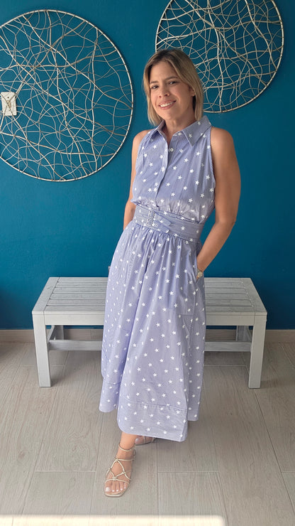 Stripes & Stars Belted Midi Dress