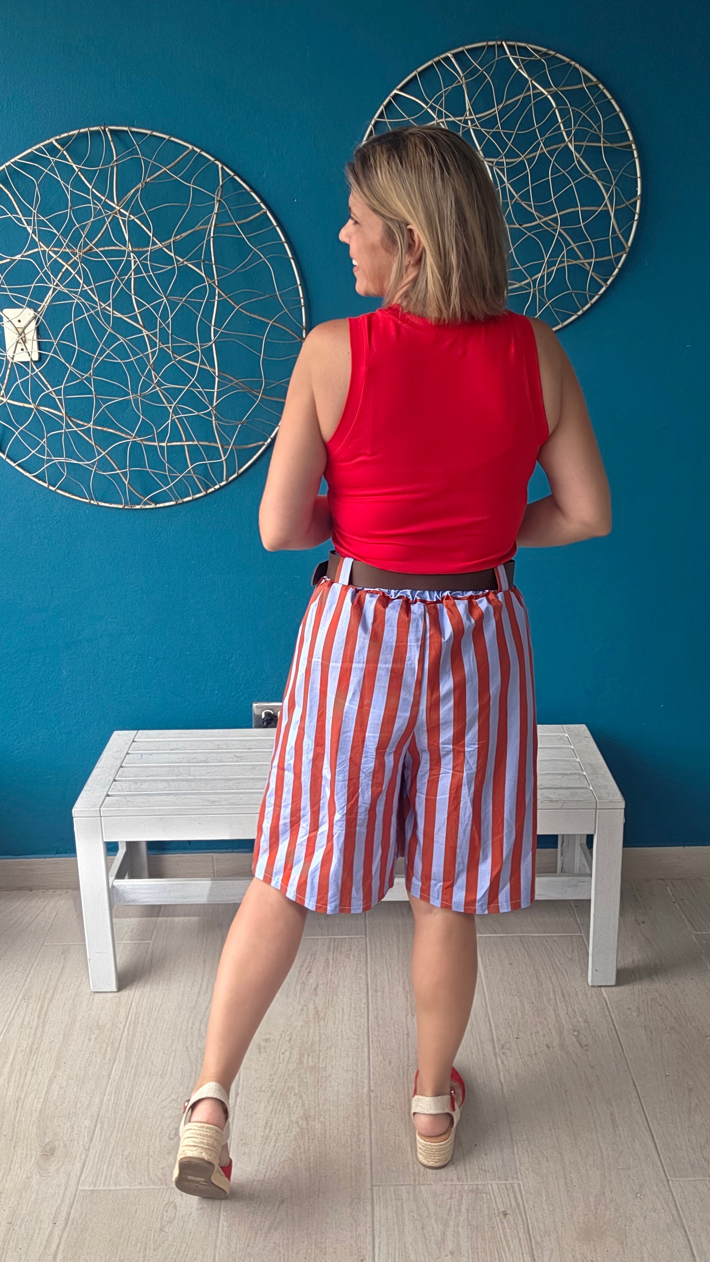 Striped Bermudas with Belt