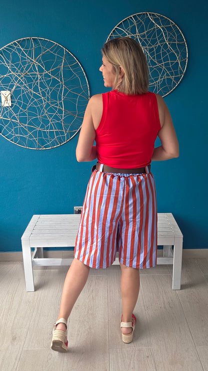 Striped Bermudas with Belt