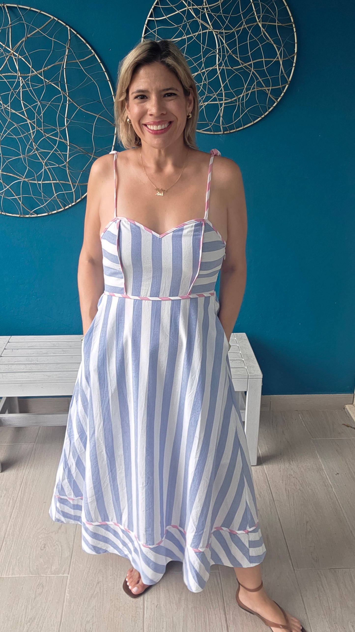 Pink and Blue Midi Dress