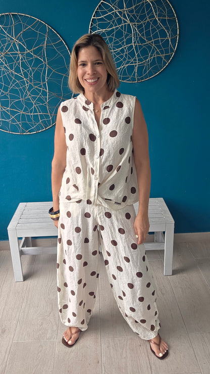 Polka Dot Linen Top